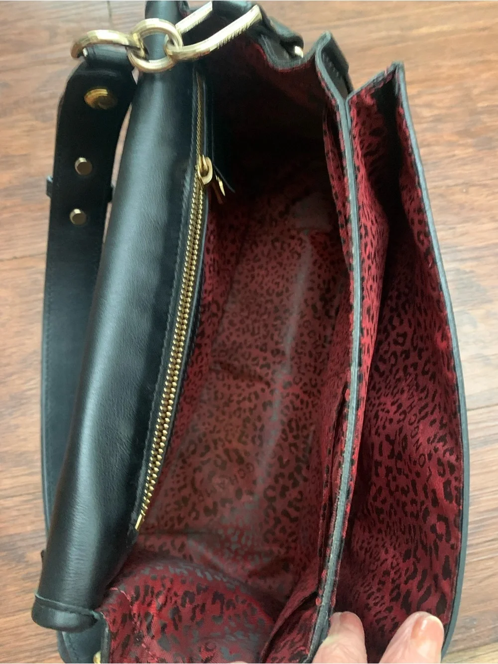 Black Longchamp  Leather Shoulder Bag with Gold Hardware